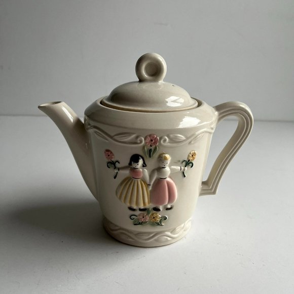 Kitchen Vintage Porcelier Teapot 193s Ceramic Teapot With Two Girls